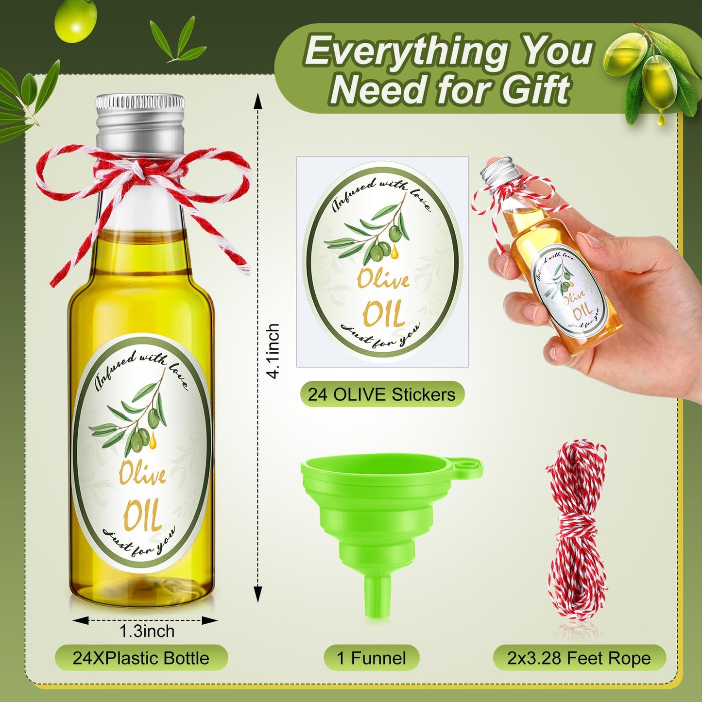 24 Set Mini Plastic Olive Oil Bottles 1. 7 oz Tiny Small Clear Empty Condiment Dispenser Bottles with Tip Cap, Pour Spout Lids and Labels for Milk Juice Sauce Storage for Baby Shower Party Favors