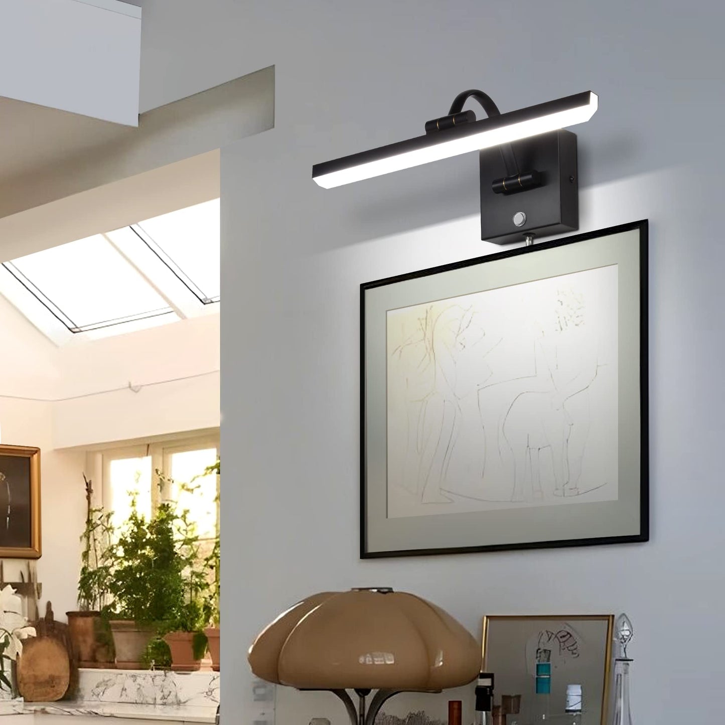 MantoLite 15inch LED Dimmable Bathroom Vanity Wall Light Fixture, 6000K 8W Cabinet Picture Lights, Black Make-up Mirror Front Light Ajustable Arm Bedside Reading Lamp, Pulg in Display Wall Sconce