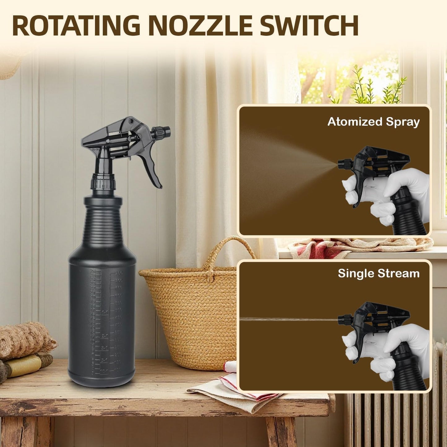 FIMXSD 3-Pack Black Spray Bottles 34oz Opaque Heavy Duty Sprayer with Adjustable Nozzle, Leak-resistant Dark Spray Bottle for Cleaning, Garden, Plants, Hair, Pets