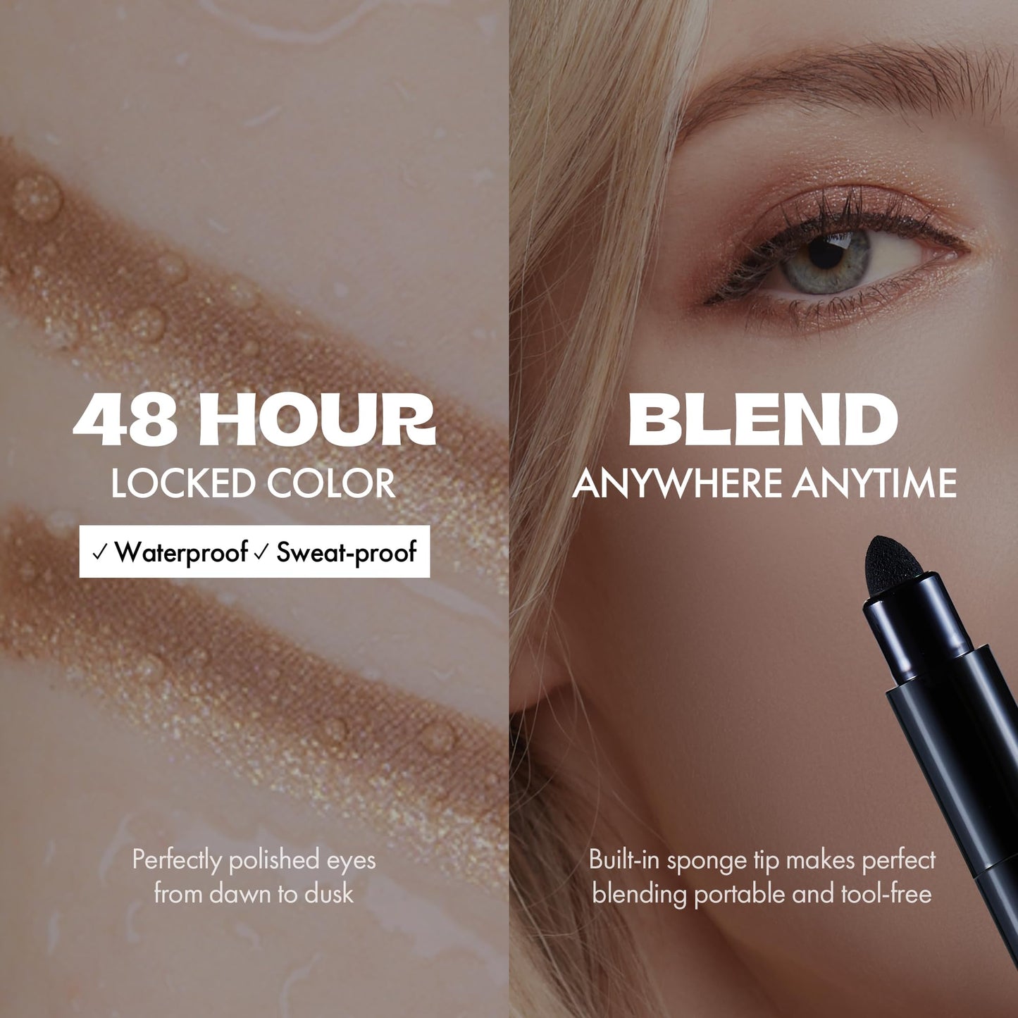 ELROEL Blanc Double Shadow Stick - 48HR Long Lasting Dual-Tone Eye Shadow Pencil - Combines Glitter w/Soft Matte or Shimmer - Waterproof & Smudge-Proof Eyeshadow Makeup 0.05 oz (#08 Popping-Candy)