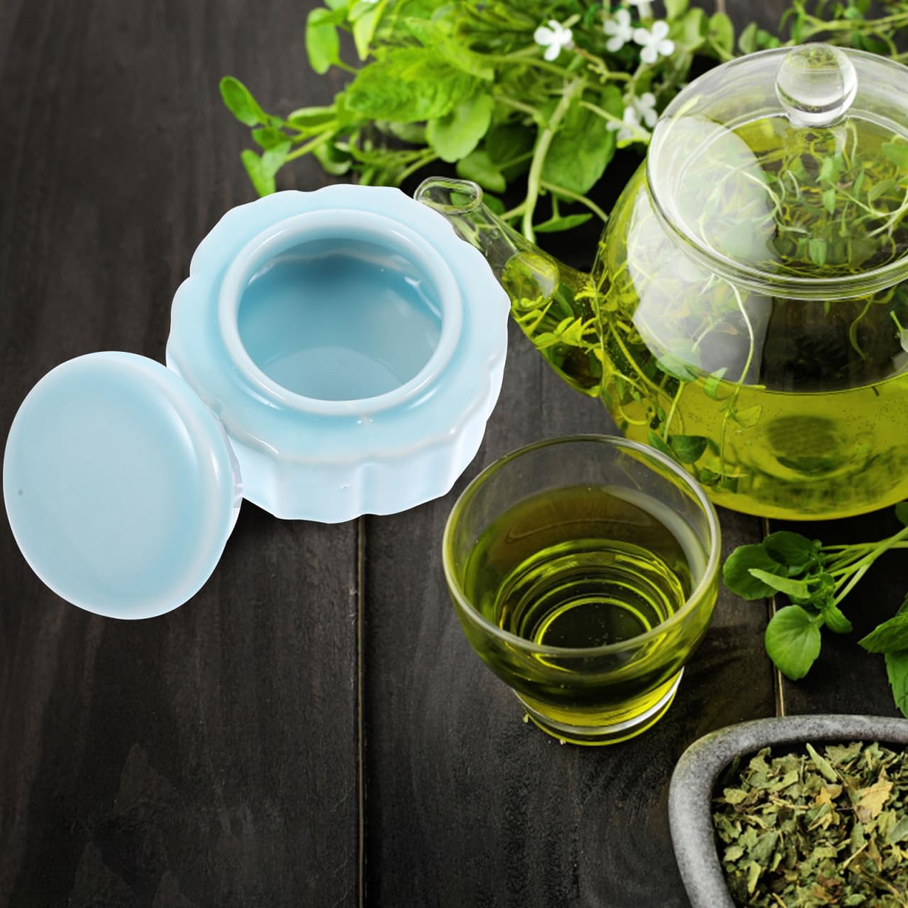 VOSAREA Porcelain Mini Jar Mini Cute Ceramic Bottle Canister Portable Travel Loose Tea Pot Jar Contanier with Lid for Storage Spices Powder Cream Lotion