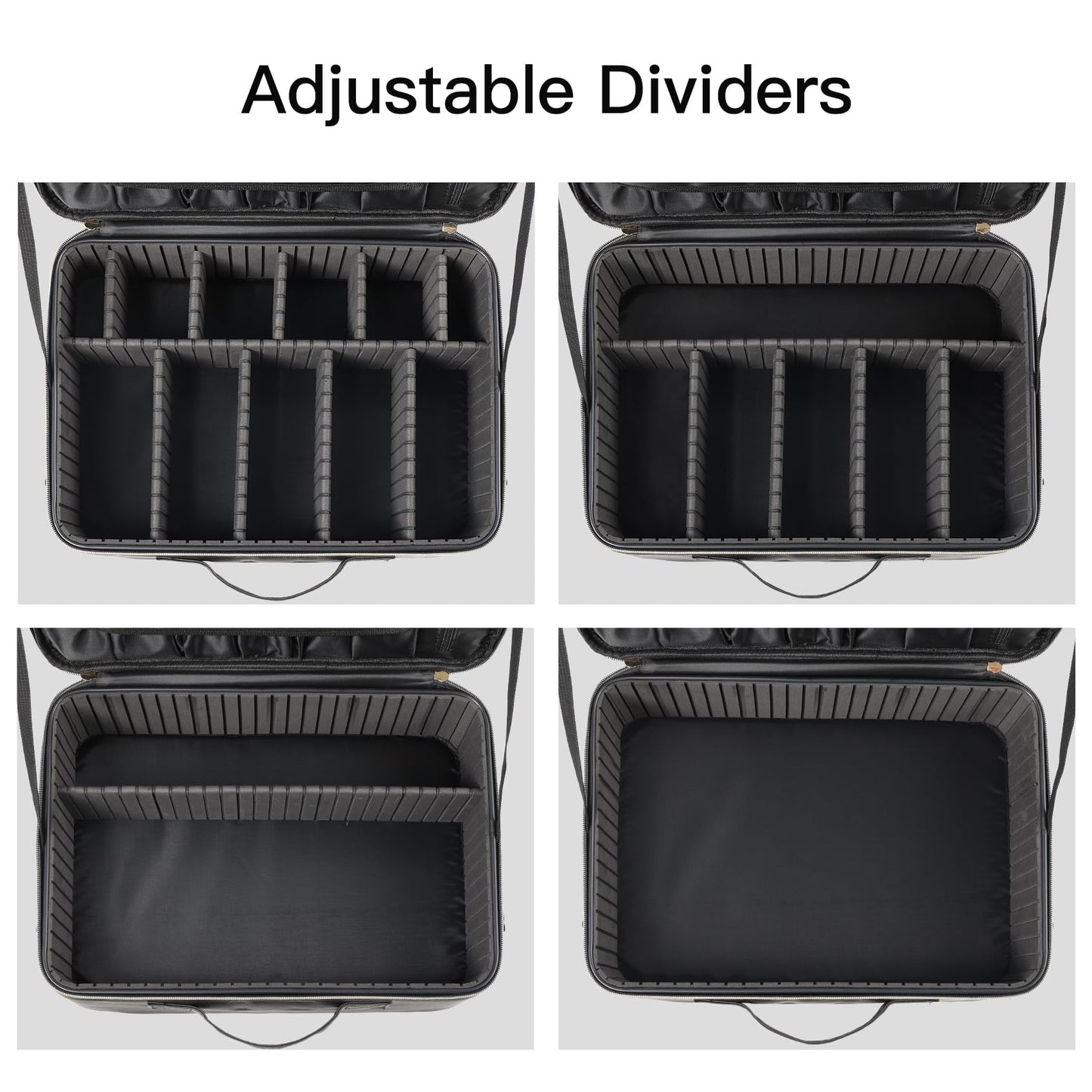 Makeup Travel Case, 16 Inch Makeup Artist Bag with Compartment and Dividers, Portable Cosmetic Bag for Women with Brush Storage Sturdy Dual Zip Closure, Waterproof, Durable, Gift for Her, Black
