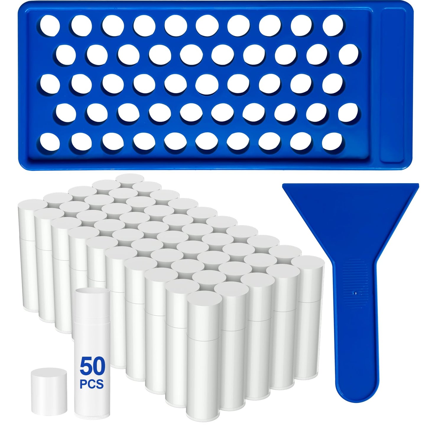 Lip Balm Tubes Kit with Filling Tray and Spatula, 50 Pack 5.5ml Empty Lip Containers with Caps, BPA Free Twist-Up Lipstick Tubes for DIY Lip Balm and Cosmetic Making, Black