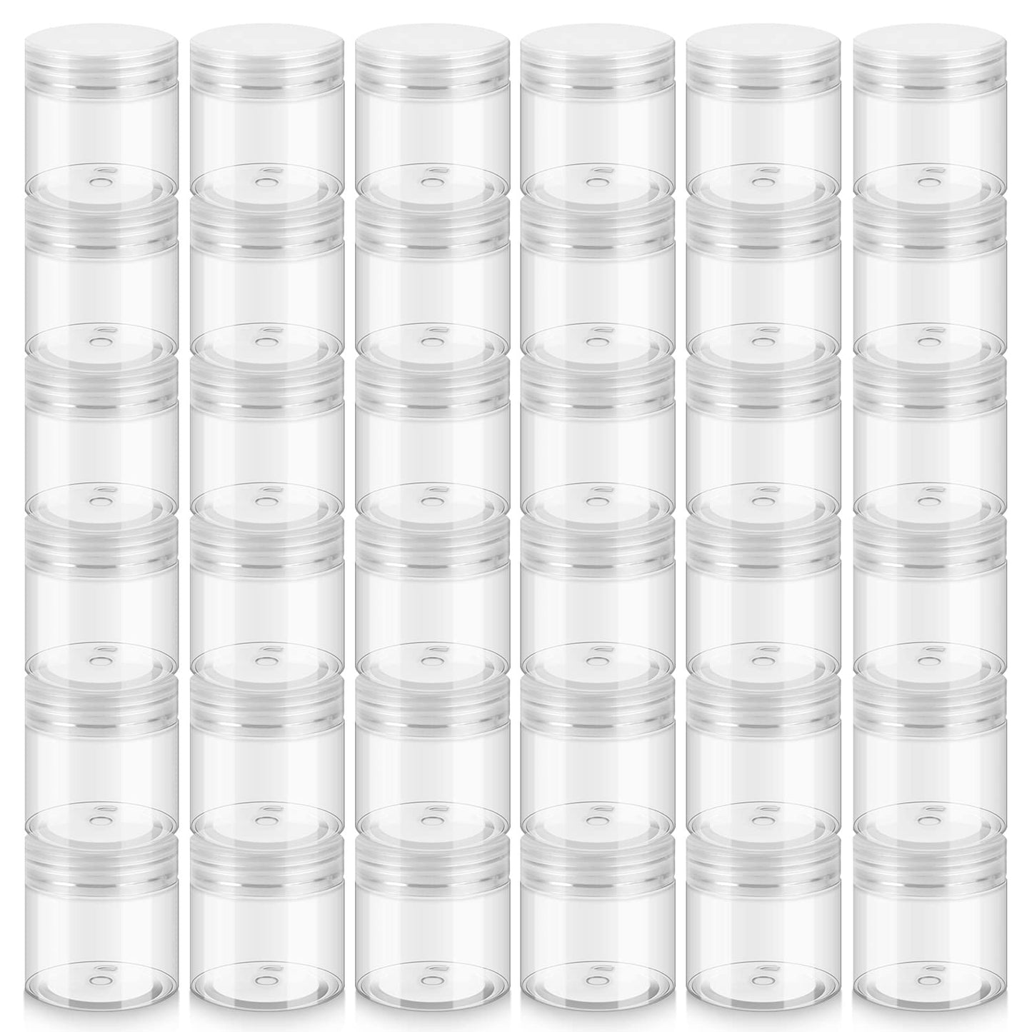 Loretoy 36 Pack 2 OZ Plastic Jars with Lids, BPA Free, Reusable, Refillable Transparent Cosmetic Containers for Bath Salts, Cosmetics, Powders, Beauty Product and Small Accessories - White