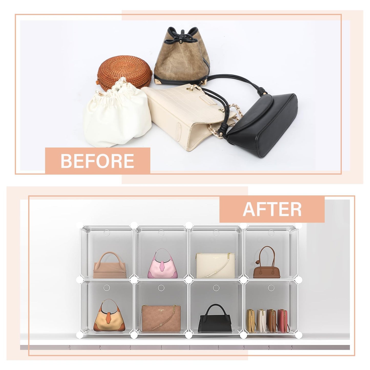 Briwooody 8 Pack Purse Organizer for Closet Purse Storage Box with Door Clear Display Case Handbag Organizer Dustproof Storage Bins for Hat Wallet Book Toy Cosmetic