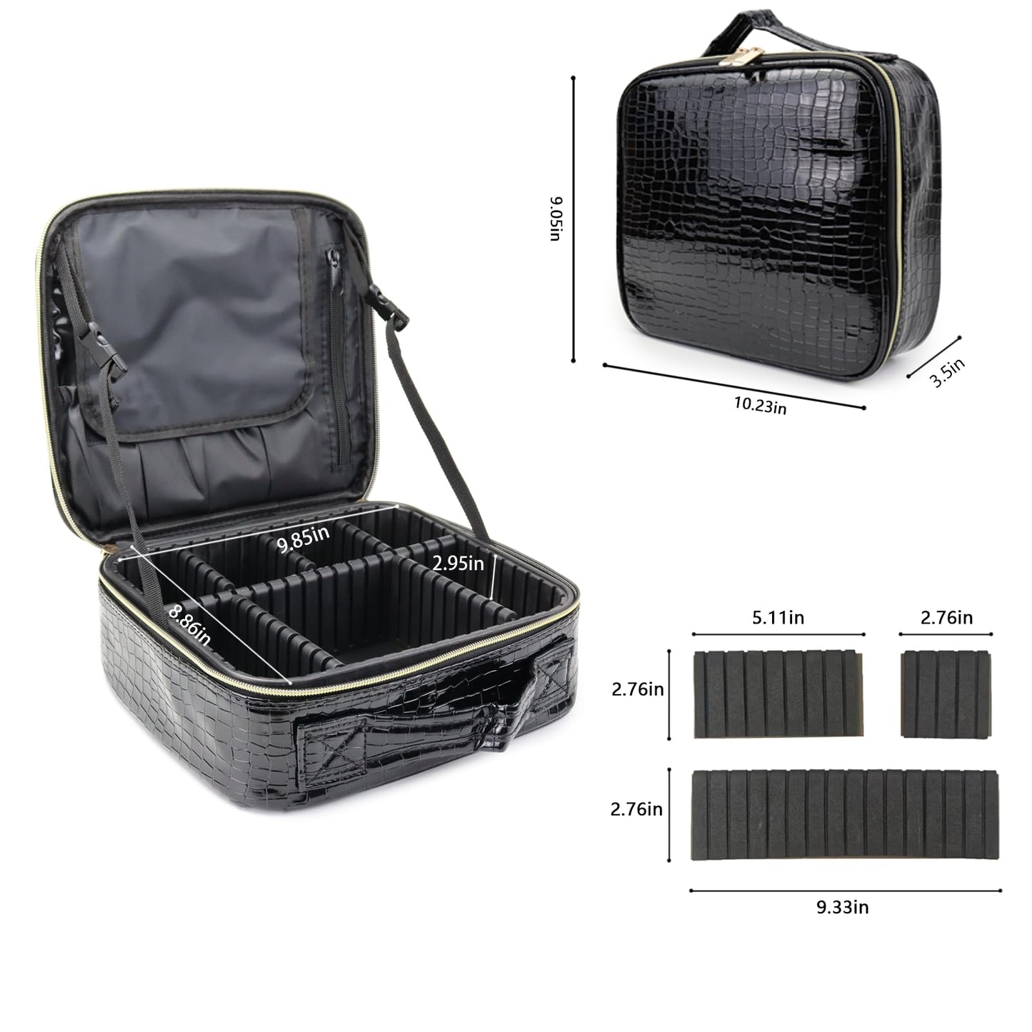 MORMID Travel Makeup Train Case Cosmetic Case Organizer Portable Artist Storage Bag with Adjustable Dividers for Cosmetics Makeup Brushes Toiletry Jewelry Digital Accessories (Black)