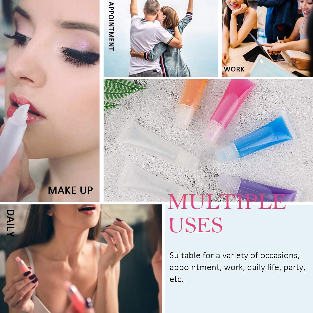 50PCS Silver Cap Lip Gloss Containers - Refillable Cosmetic Squeeze Tubes + 2 x 20ml Syringes & Labels for DIY Lip Gloss Base