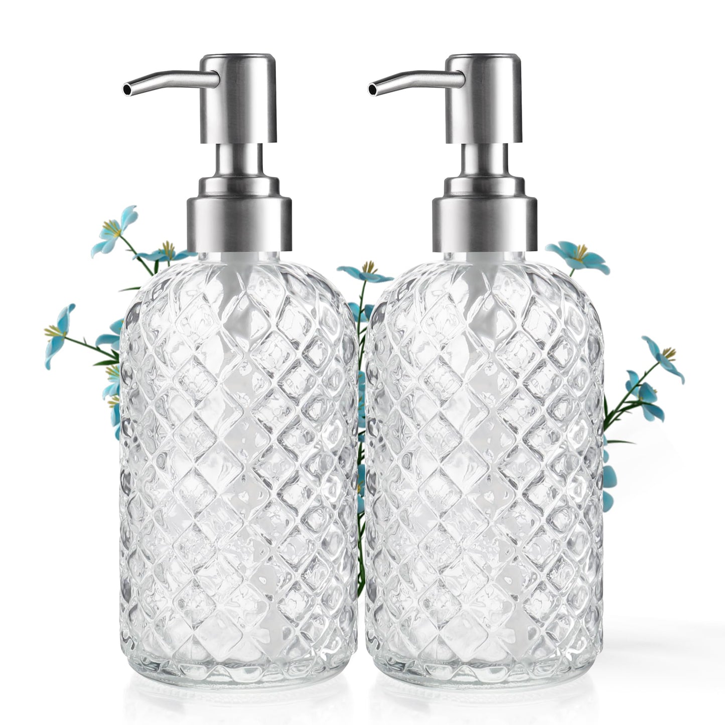 Kaishun Refillable Glass Soap Dispenser (2PC) for Hand Soap & Lotion, Clear