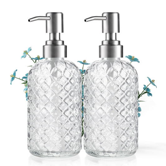 Kaishun Refillable Glass Soap Dispenser (2PC) for Hand Soap & Lotion, Clear