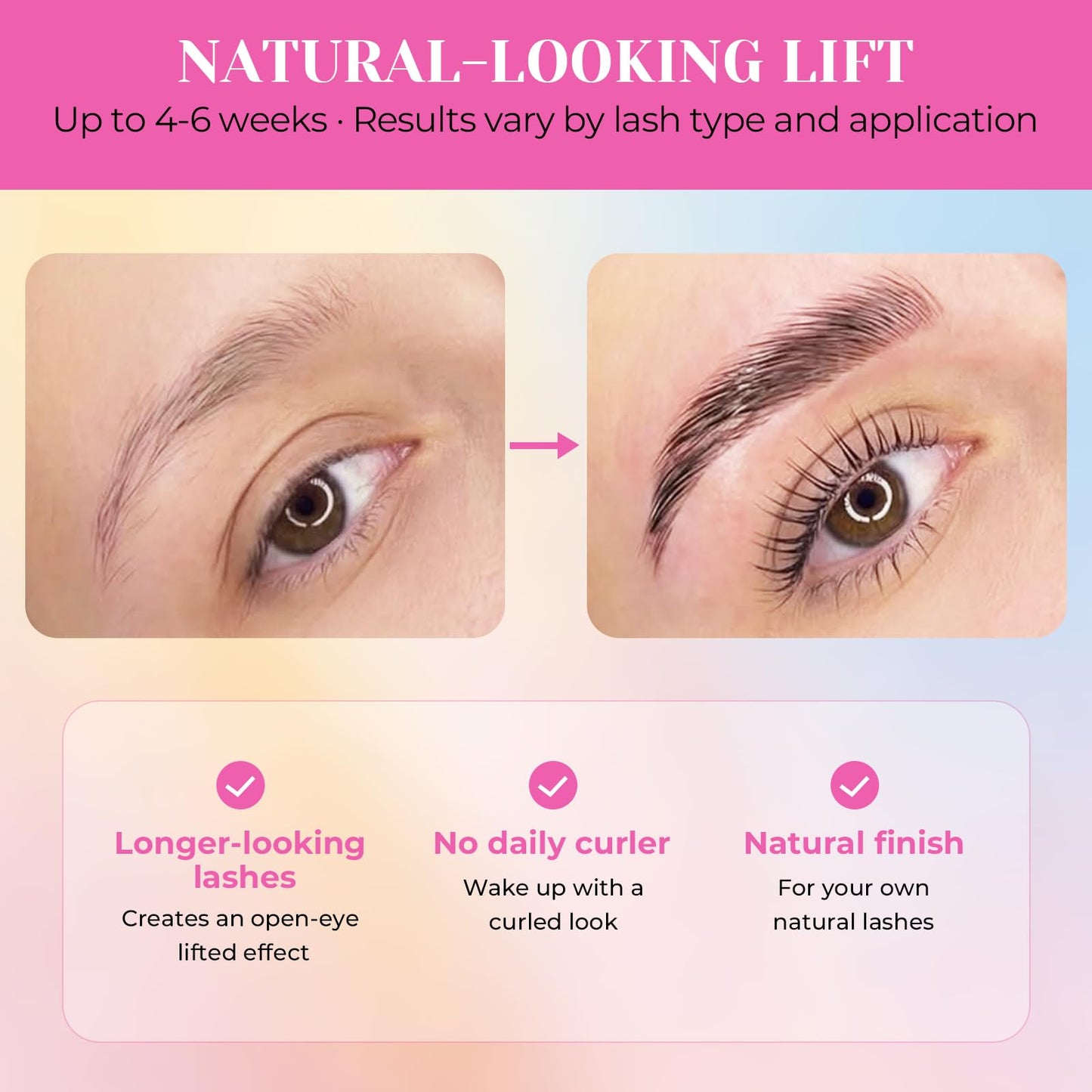 Lomansa Open-Eye Lash Lift Kit for Beginners, Korean At-Home Eyelash Perm Kit with Self-Lifting Silicone Pads, Lash Lift Glue & Lotions, DIY Natural Lash Curl Kit, Lasts 4–6 Weeks