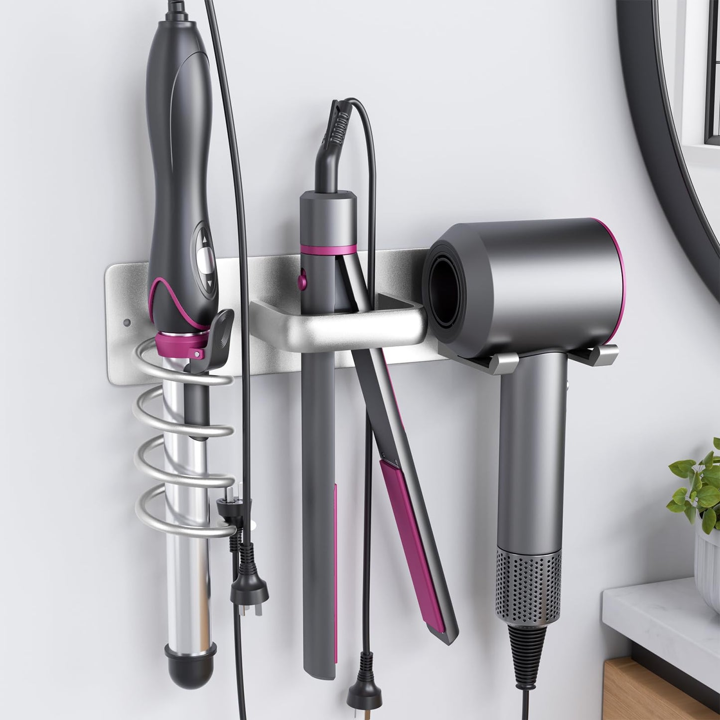 Tindbea Hair Dryer Holder Wall Mount Aluminum Alloy Hot Tools Organizer