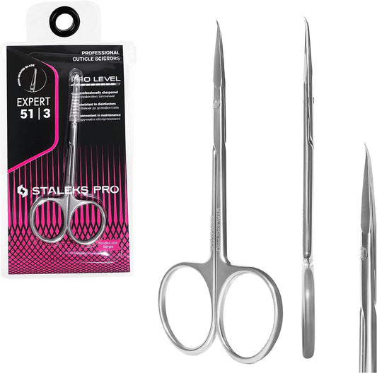 Staleks Pro EXPERT 51 Cuticle Scissors Type 3 – Hook-Tip Blades – Stainless Steel – Ergonomic Professional Manicure Scissors