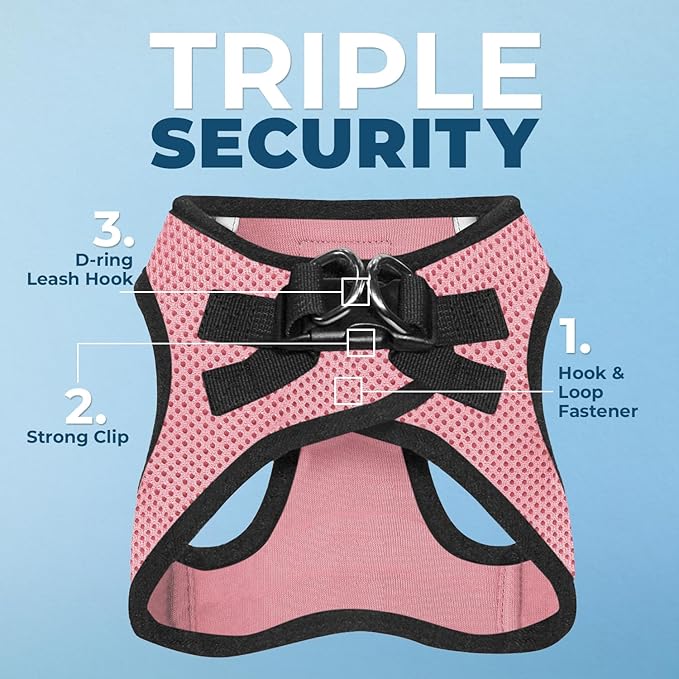 Best Pet Supplies Voyager Step-in Air Harness - All Weather Mesh, Reflective, No Pull Harness for Dogs, Cats - Secure with Hook & Loop Fastener, Buckle, Double D-Rings - Pink/Black Trim, L
