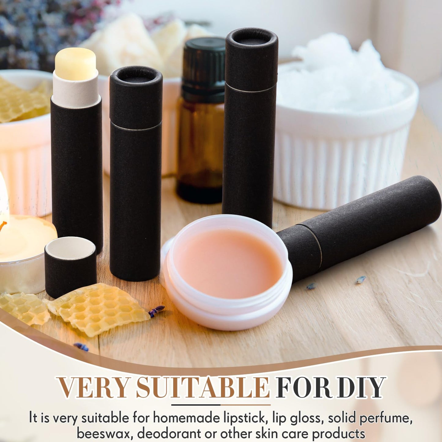 Fuyoooo 25 Pcs 5g Paperboard Lip Balm Tubes Empty Cardboard Lipstick Tubes Deodorant Sticks Empty Refillable Gloss Perfume Container for DIY for Lipstick Deodorant Solid Perfume (Black)