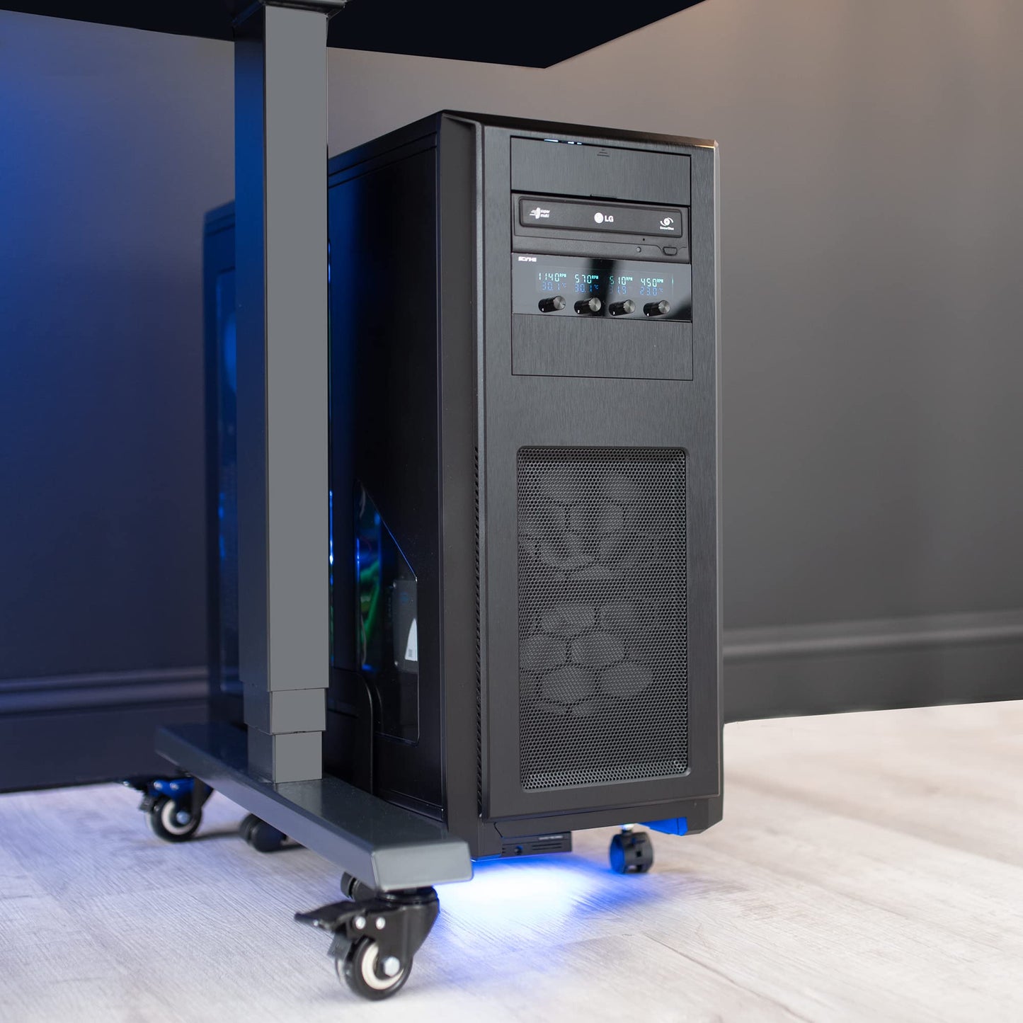 VIVO Large Computer Tower Desktop ATX-Case, CPU Steel Rolling Stand, 7.8 to 14 inch Wide Adjustable Mobile Cart Holder with Locking Caster Wheels, Gaming PC Holder, Black, CART-PC01L