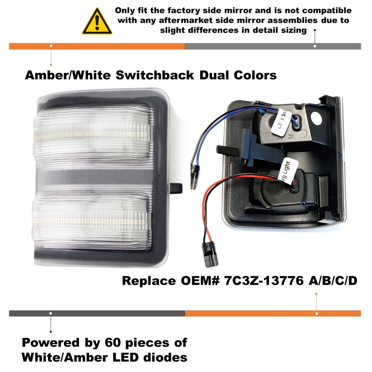 iJDMTOY Clear Lens Switchback LED Side Mirror Marker Lamps Compatible With 2008-16 Ford F250 F350 F450 Super Duty, (2) Clear Lens, White LED Parking Light, Amber LED Turn Signal Light