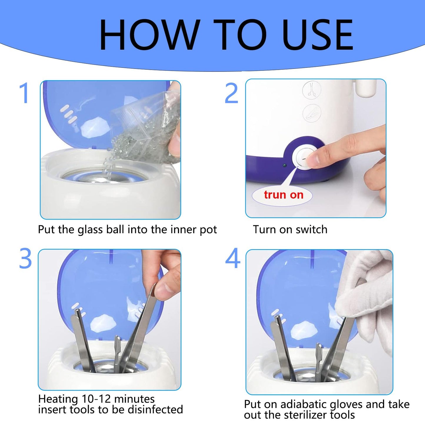 GoLashFun Nail Tool SterilizerCleaner Machine,High Temperature Cleaning Nail Tool Cleaning Pot for Manicure Nail Salon Nipper Hair Cutting Scissors Cleaning Equipment (Blue with Storage Container)