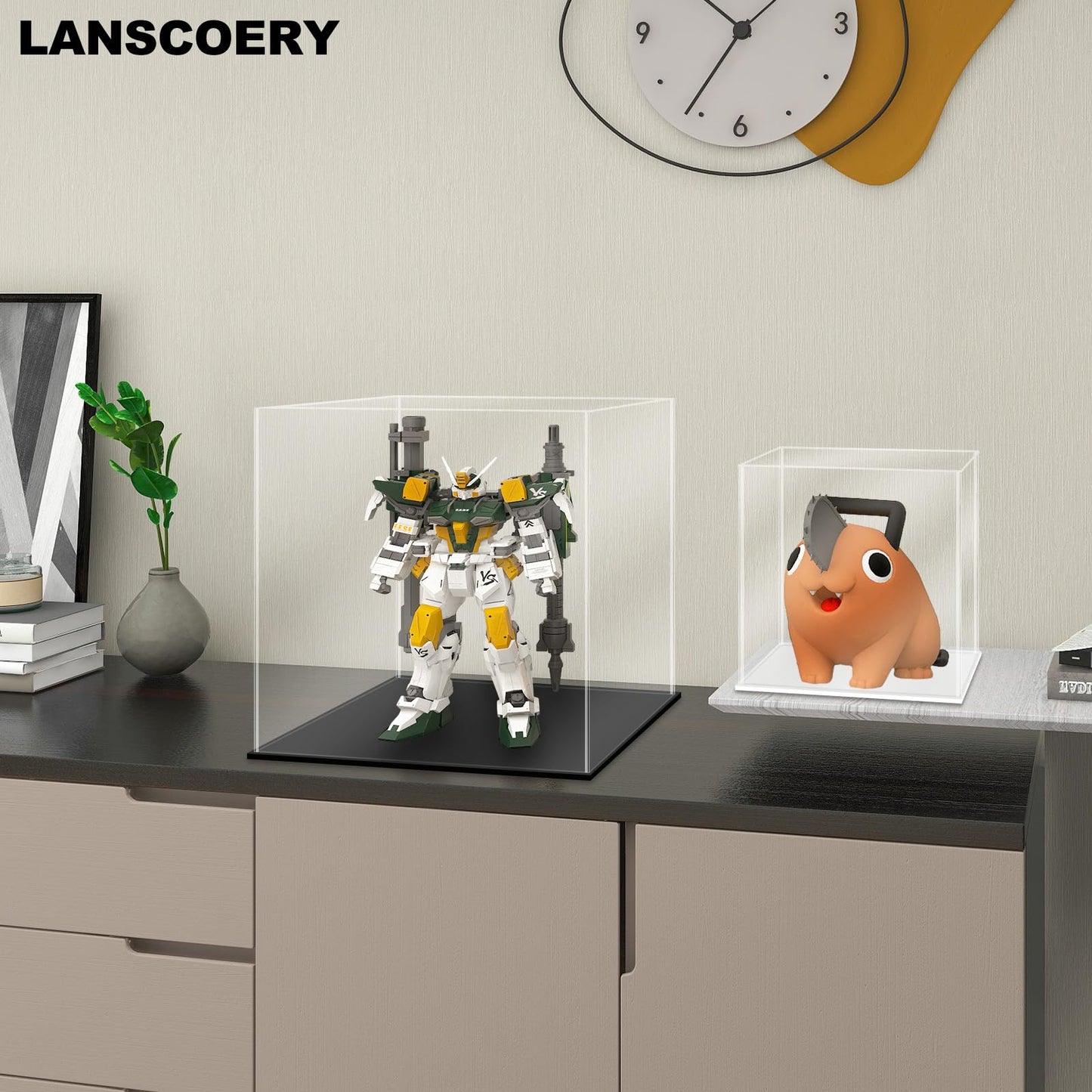 LANSCOERY Acrylic Display Case, Assemble Showcase Display Box for Collectibles, with Dustproof & Seamless Display Design, 11x9.1x11inch Black Base