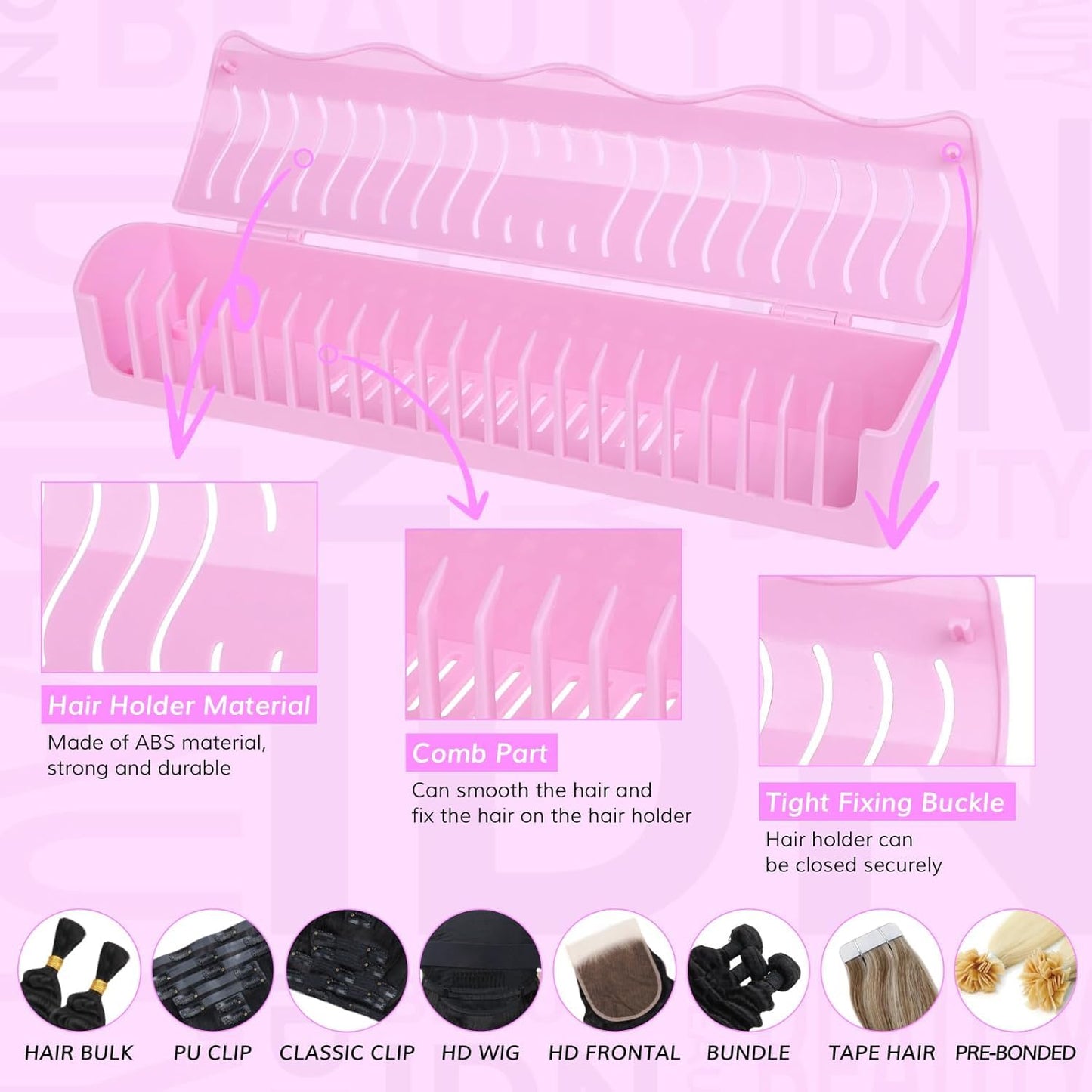 IDN BEAUTY Hair Extension Holder Stand for Styling, 4 Installation Modes With Tool, Hair Extension Holder Designed to Securely Hold Your Extensions for Washing, Styling, Packing and Storing (rose)