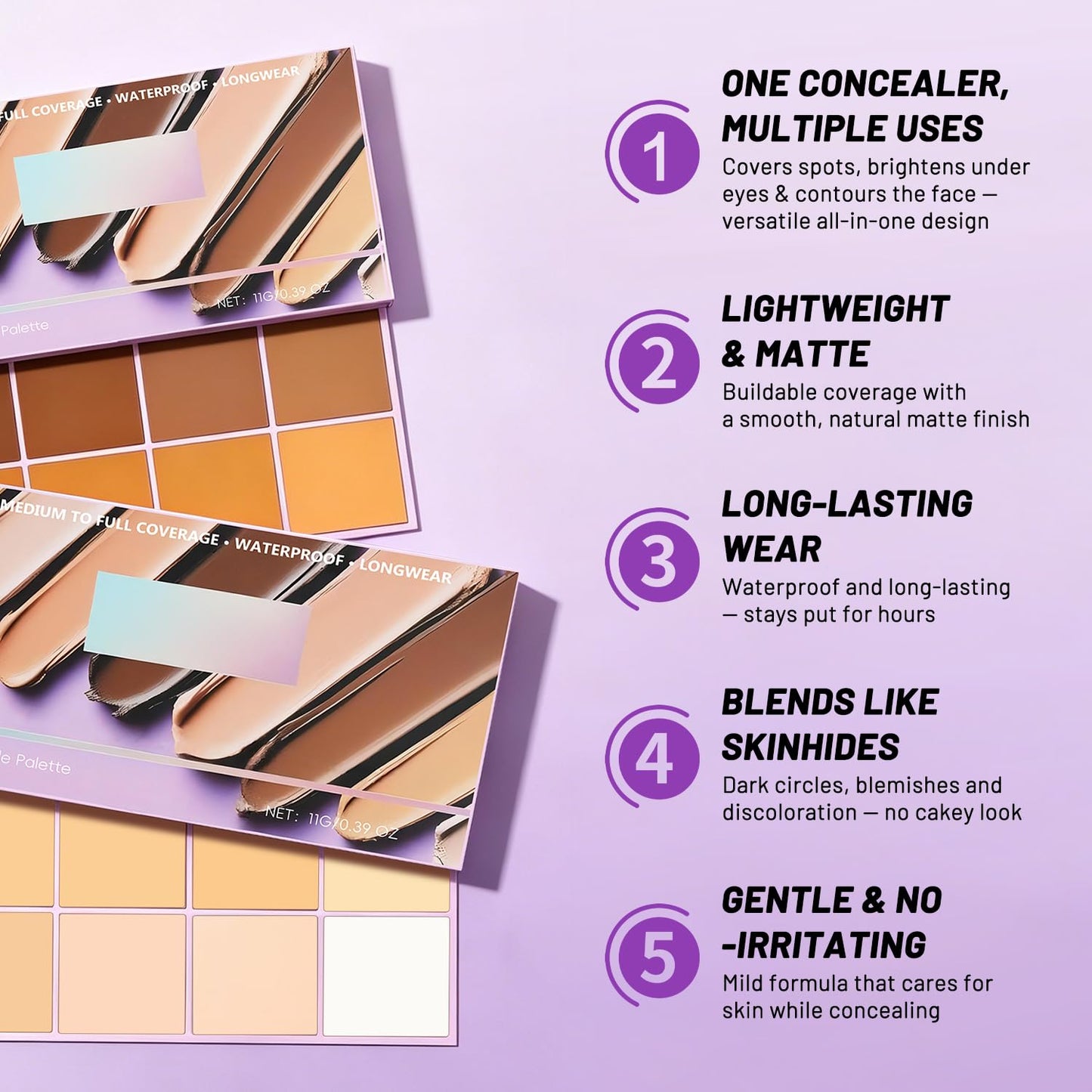 Soft Matte Cream Concealer Palette | 8 Shades | Waterproof Full Coverage | Long Lasting Lightweight Formula | with Applicator for Blemishes Cover (Medium)
