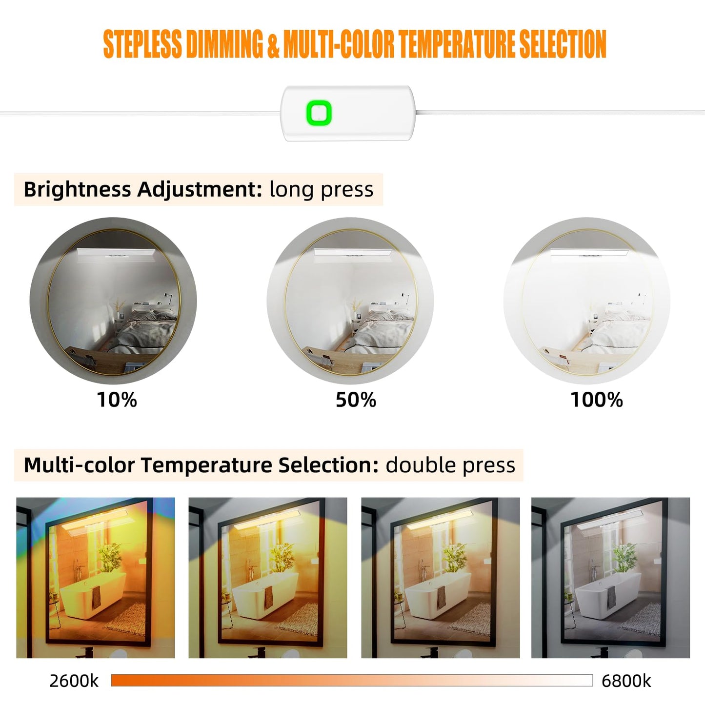 MY BEAUTY LIGHT Bright Dimmable Led Vanity Light Bar for Mirror, 2600K-6800K Adjustable Color Temperature Bathroom Vanity Light Fixtures, 0°-135° Angle Adjustable LED Makeup Mirror Lights