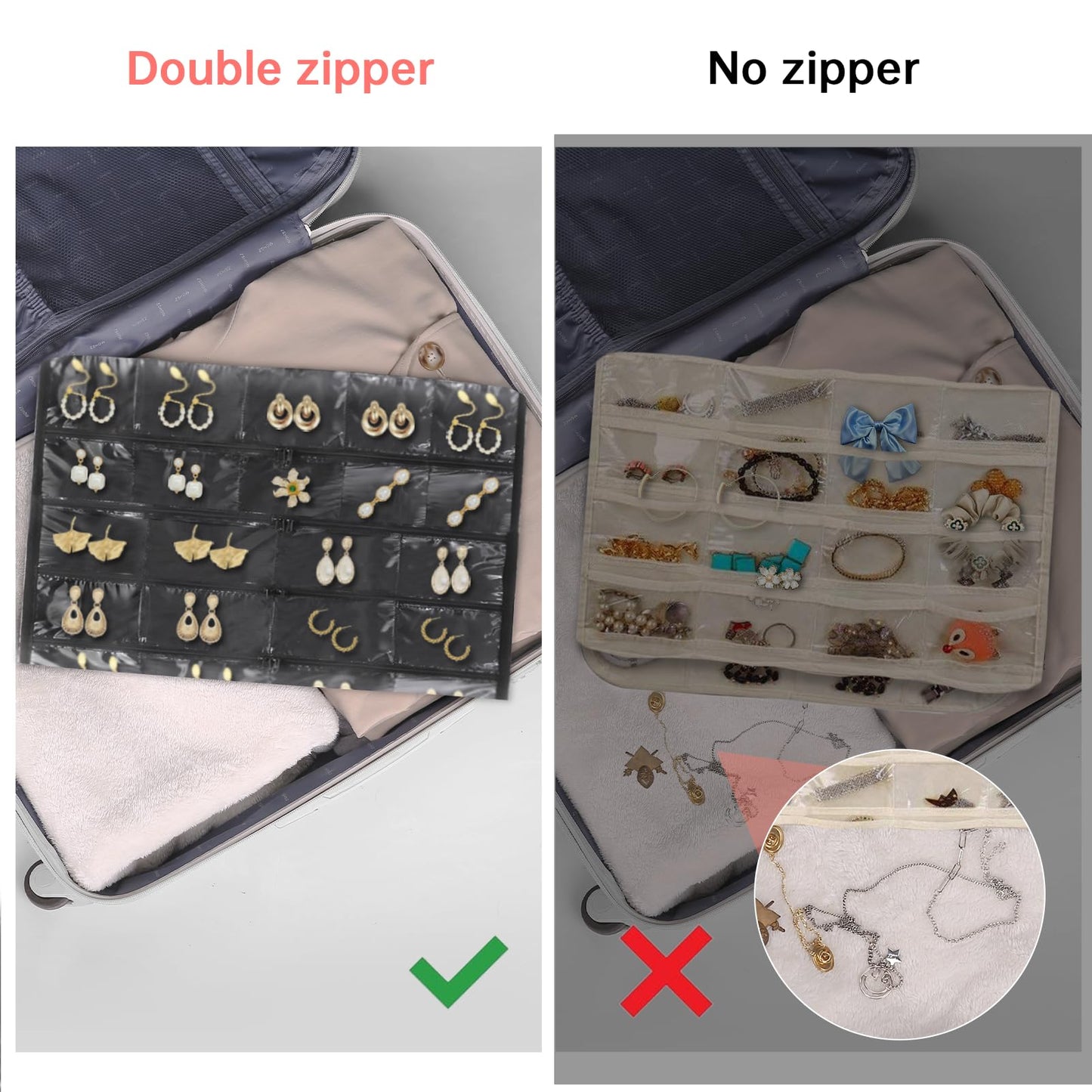 FOREGOER Hanging Jewelry Organizer Storage Roll 88 Zippered Pockets,Dustproof Foldable for Travel,Double-Sided Accessories Organizer Holder for Earring Necklace Ring on Closet Wall Door(Black,1 Pack)
