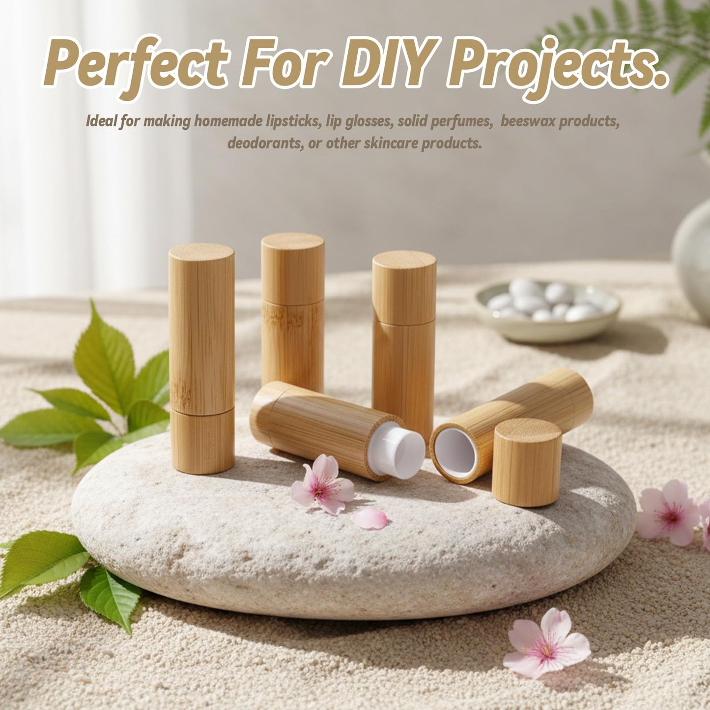24 Pcs Bamboo Empty Lipstick Tubes, 5g Refillable DIY Lip Balm Tube Containers with Rotable Plastic Inner, Empty Cardboard-Lipstick Tubes for Women Lipstick, Deodorant, Solid Perfume, Makeup
