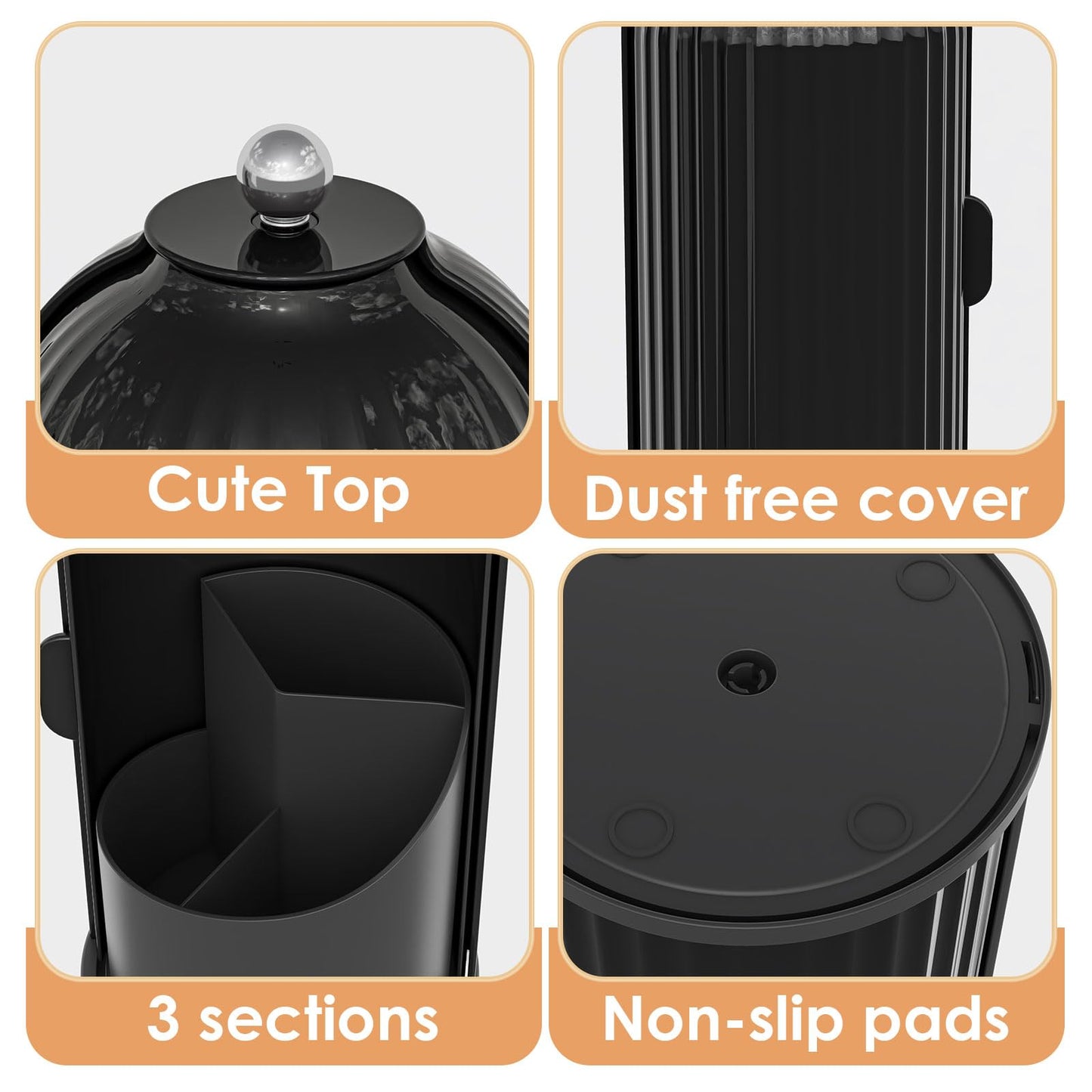 YOOLENS Makeup Brush Holder with Lid 360 Rotating Clear Dustproof Make Up Organizers for Vanity Bathroom Countertop, All Black