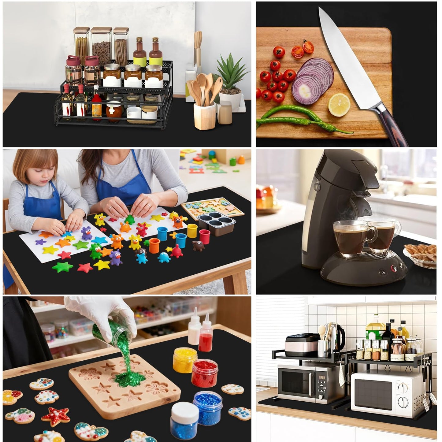Extra Large Silicone Mat, 31.5x17 Inch Heat Resistant Mat for Kitchen Counter, Non Stick Silicone Baking Mat for Dough and Pastry, Thick Silicone placement Countertop Protector, Black countertop mat