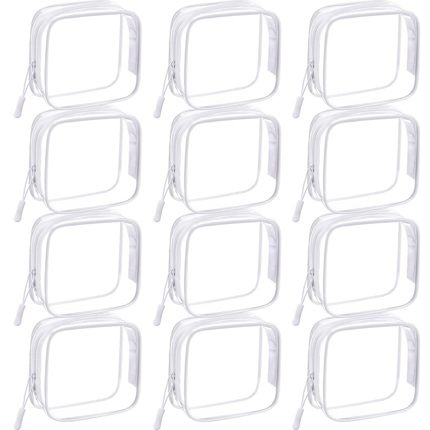 Sunnymove 12 Pcs White Clear Cosmetic Makeup Bags with Zipper Tsa Approved Pouches Bulk for Travel Transparent PVC Waterproof Carry Pouches Organizer Case for Men Women