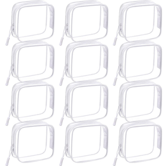 Sunnymove 12 Pcs White Clear Cosmetic Makeup Bags with Zipper Tsa Approved Pouches Bulk for Travel Transparent PVC Waterproof Carry Pouches Organizer Case for Men Women