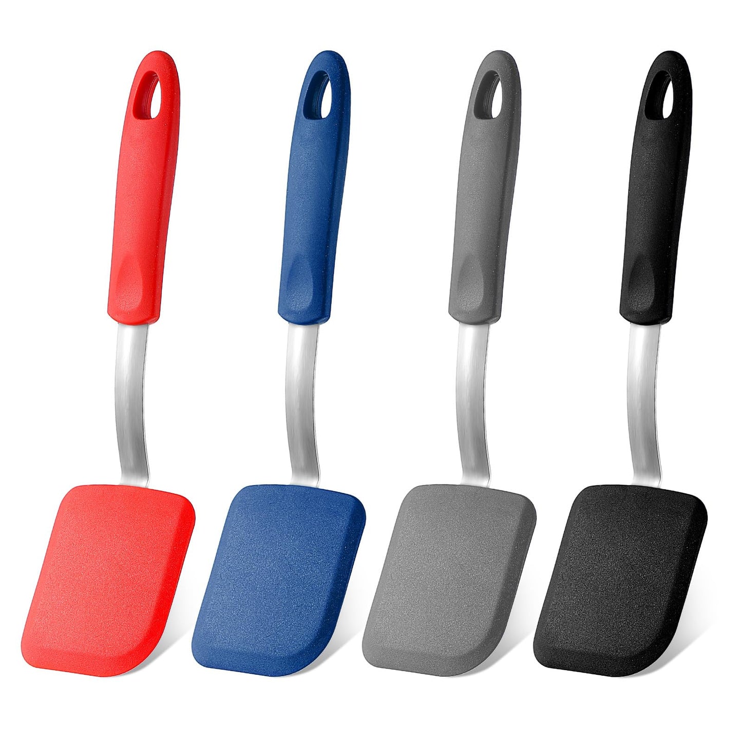 4 Pcs Silicone Cookie Spatula Turner Mini Brownie Spatula Flexible Silicone Spatulas Nonstick Cookware Heat Resistant No Scratch Flipper Baking Utensils for Egg Pancake (Gray, Blue, Black, Red)