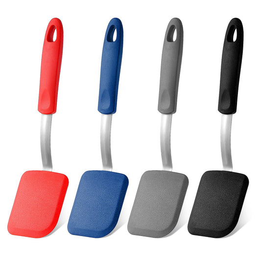 4 Pcs Silicone Cookie Spatula Turner Mini Brownie Spatula Flexible Silicone Spatulas Nonstick Cookware Heat Resistant No Scratch Flipper Baking Utensils for Egg Pancake (Gray, Blue, Black, Red)