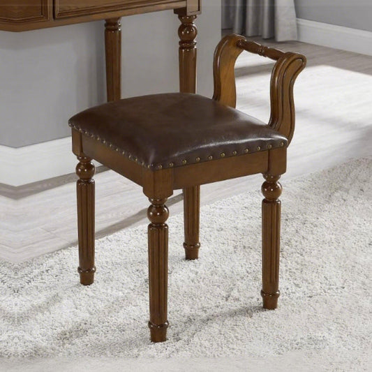 DEBJGO Leather Ottoman Vanity Stool,Brown Chair for Makeup Room,Upholstered Fabric Vanity Bench Seat for Bedroom Living Room Dining Room Makeup Chair Piano (Walnut, 23×17×15)