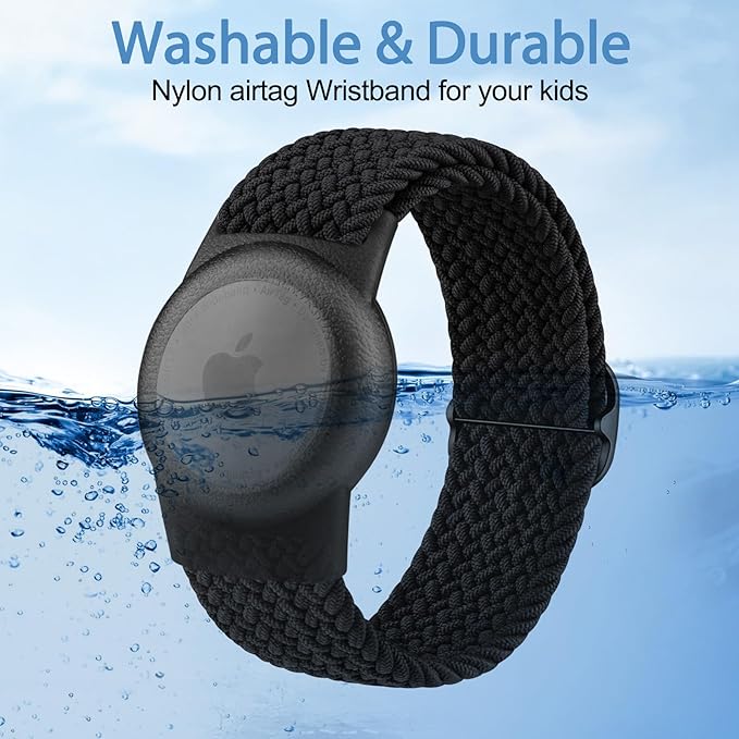 Vanjua Wristband for Apple AirTag, Protective Case Compatible with Air Tag GPS Tracker Holder with Braided Bracelet, Adjustable Anti Lost Watch Band for Toddler Child Elder (Black+Blue)
