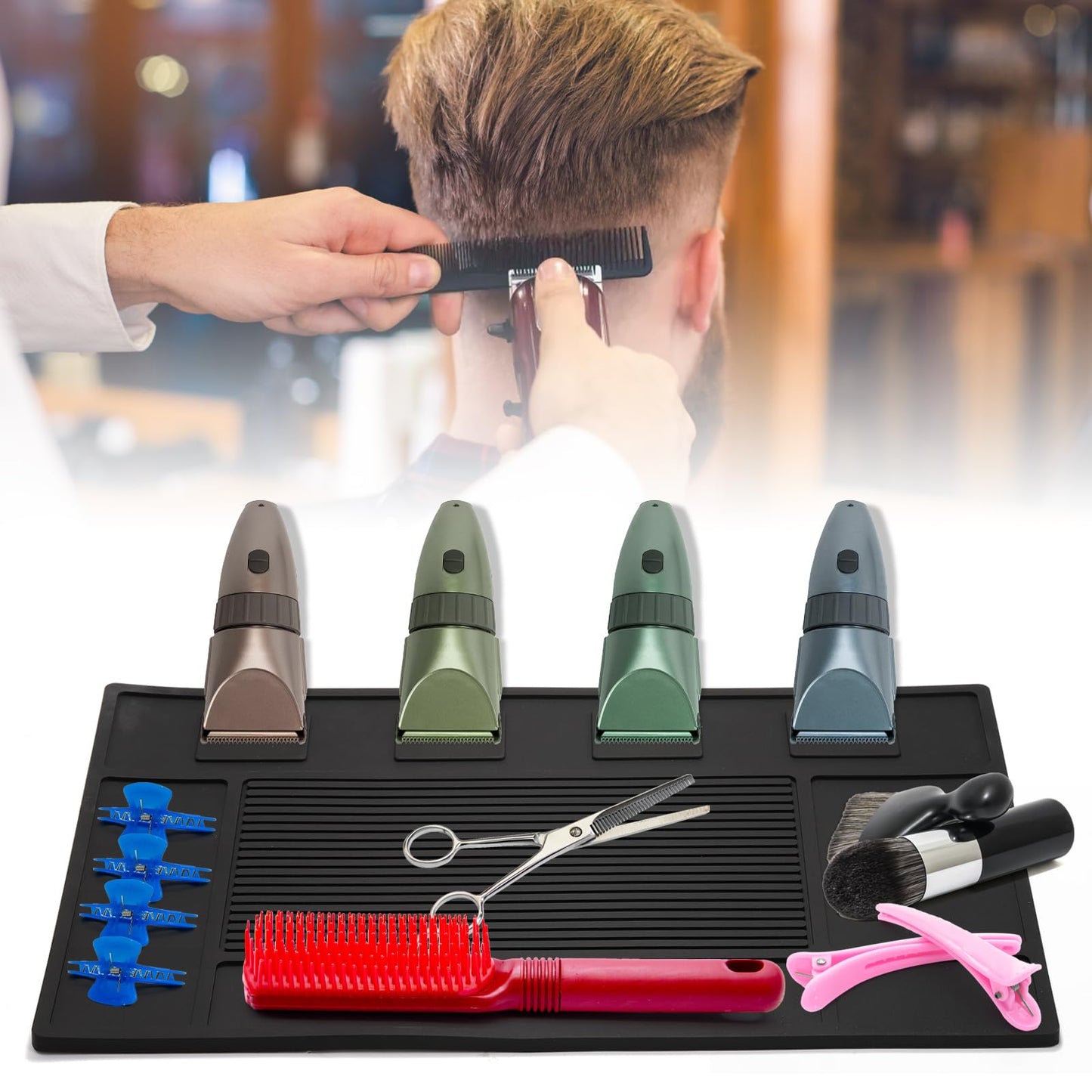 Hedume Magnetic Barber Mat, 17.7'' x 11.8'' Magnetic Barber Organizer Mat for Clippers, Professional Anti-Slip Heat Resistant Barber Table Matt, Flexible PVC Barber Tool Pad for Hairstylist