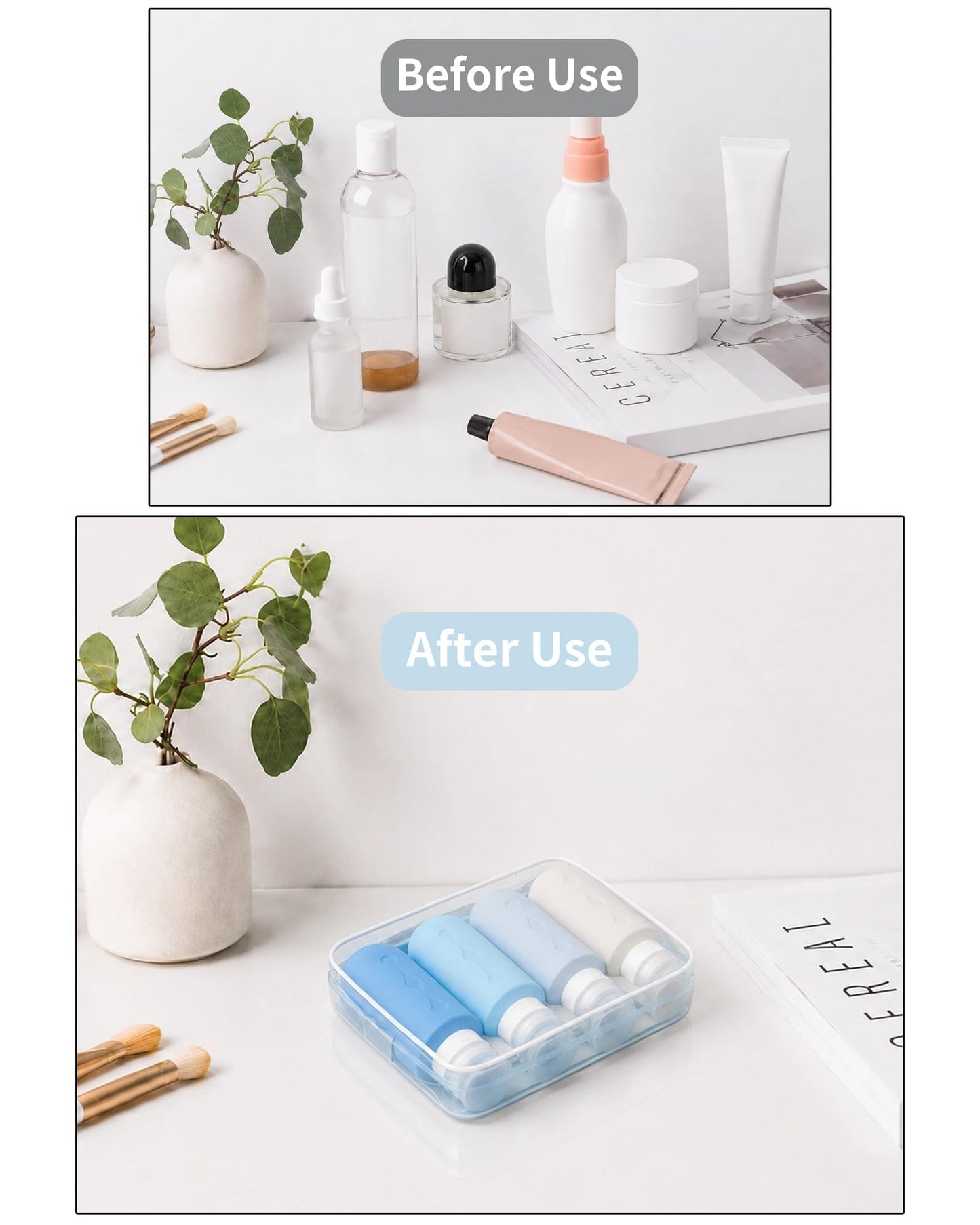 Gemice Travel Bottles for Toiletries, Tsa Approved Travel 6oz Size Containers with Clear Bag, BPA Free Leak Proof Travel Tubs Refillable Liquid Travel Accessories for Cometic Shampoo Lotion