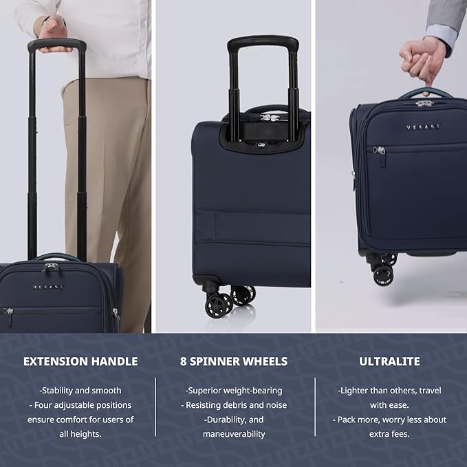 Verage Underseat Carry On Luggage with Wheels & USB Port,14 inch Wheeled Spinner Carry-on Luggages Bags for Airlines, Lightweight Overnight Suitcase for Men Women (14-Inch Compact Underseat Pro)