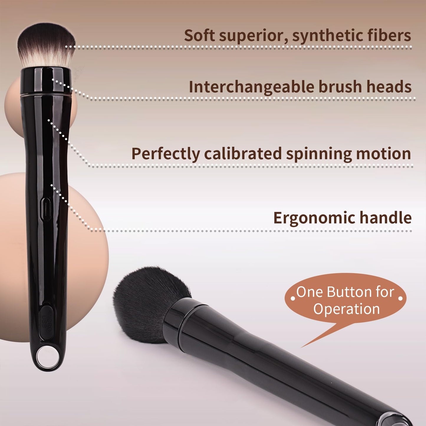 MATSNH Electric Rotating Makeup Brush Set - Professional 360° Spinning Foundation Blending Tool with 5 Replaceable Brush Heads, 2 Speeds & USB Rechargeable - Ideal Beauty Gift for Women