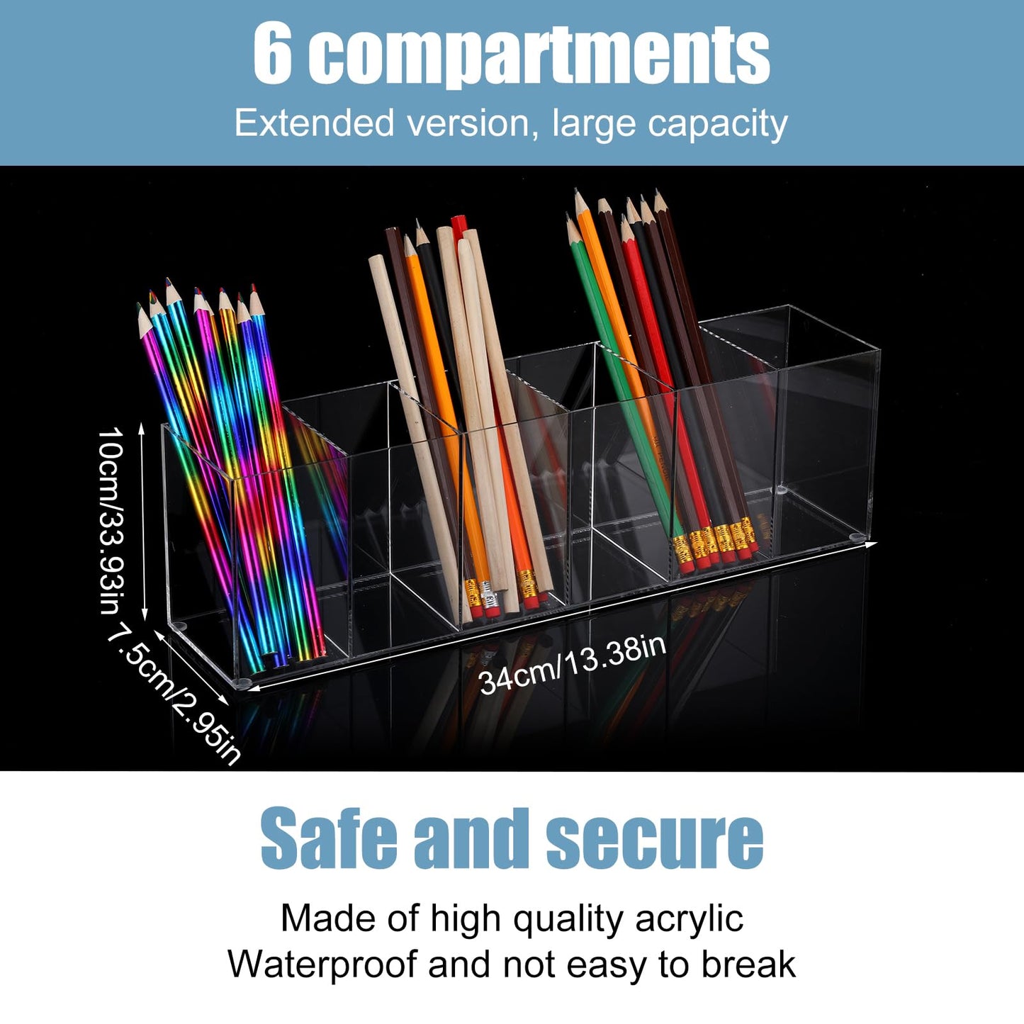 Xaajooio 2 Pcs Acrylic Makeup Brush Holder and Pencil Organizer, 6 Compartments Clear Pen Holder for Desk, Office, Bathroom, Kitchen and Cosmetic Brushes Storage