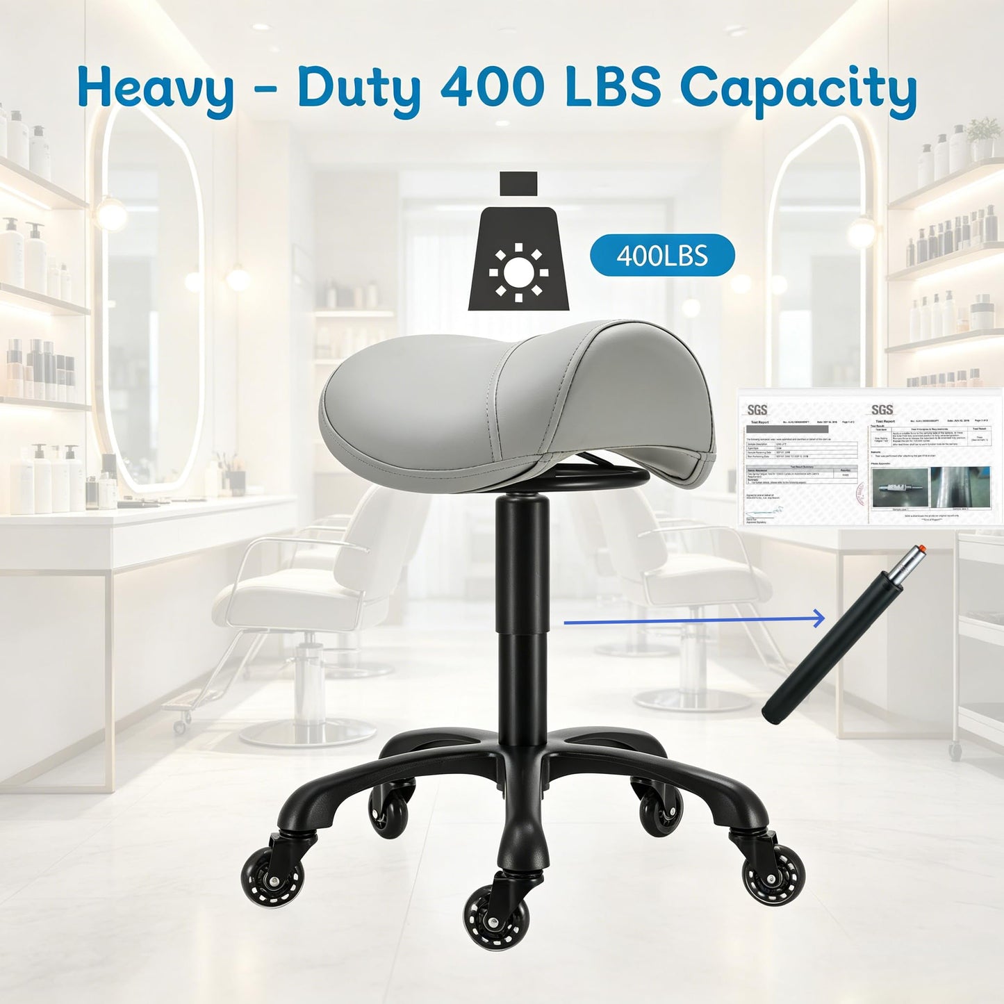 Coczeb Saddle Salon Rolling Stool with Wheels,Heavy Duty Adjustable Hydraulic Chair for Barber Tattoo Nail Spa Home Dentist(Gray)