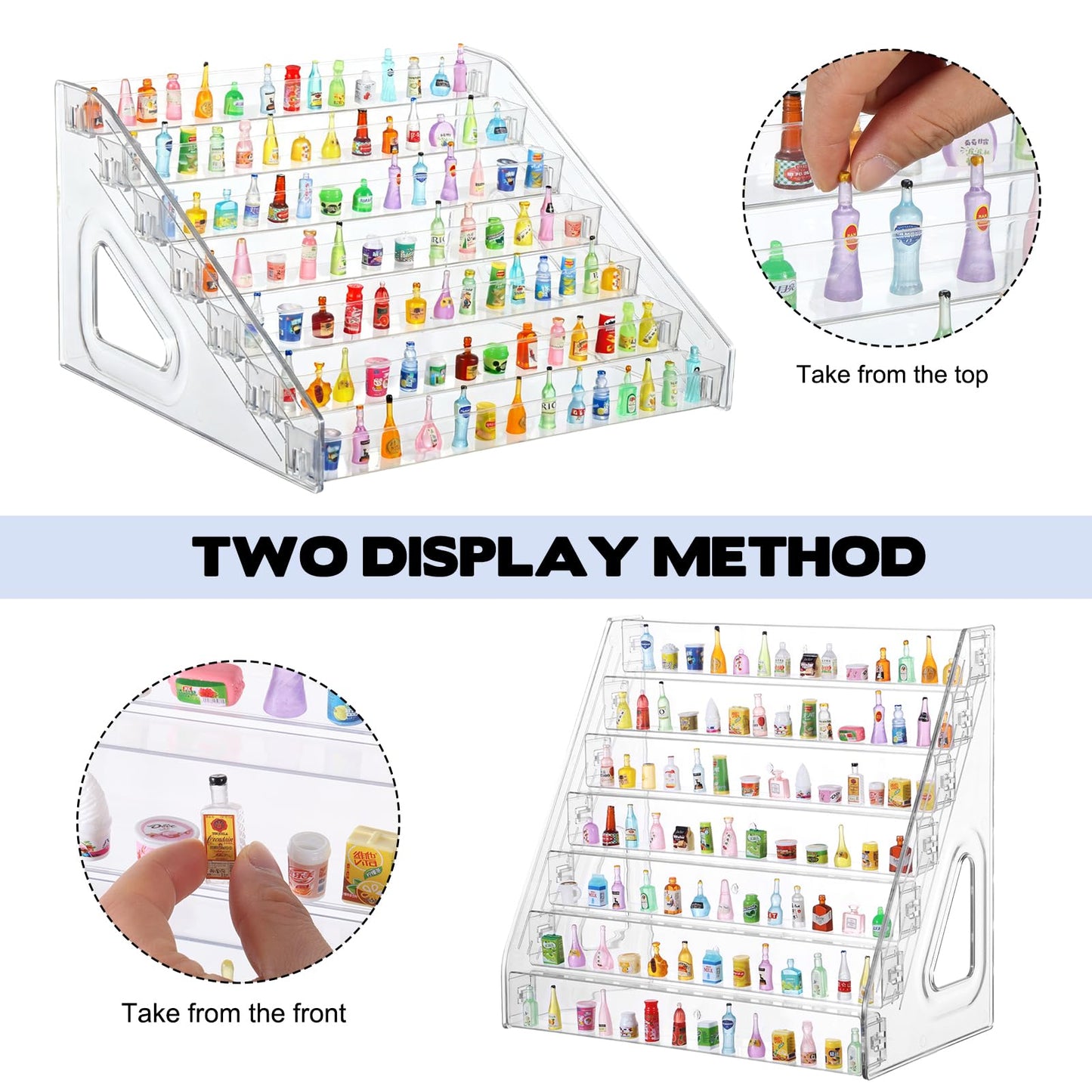 4 Pack 7 Layers Mini Brand Organizer Acrylic Display Rack for Mini Brands Collector Toys Large Capacity Desktop Mini Brand Display for Small Miniature Collectibles, Mini Brand Not Included
