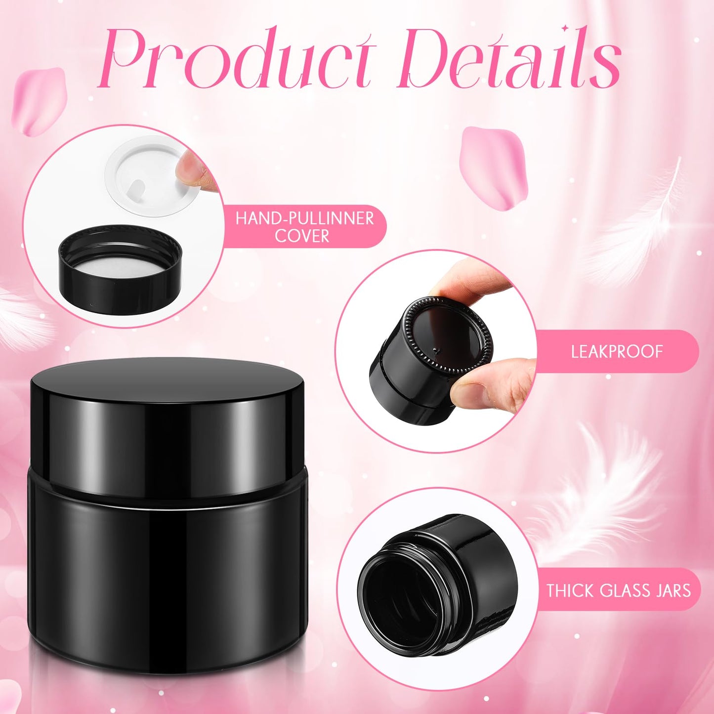 Norme 140 Pack 10 ml Glass Cosmetic Jars with Lids, Bulk Empty Refillable Sample Jars for Lip Balm, Cream, Lotion, Travel Jar for Creams, Inner Liner, Wide Mouth(Black,Plastic)