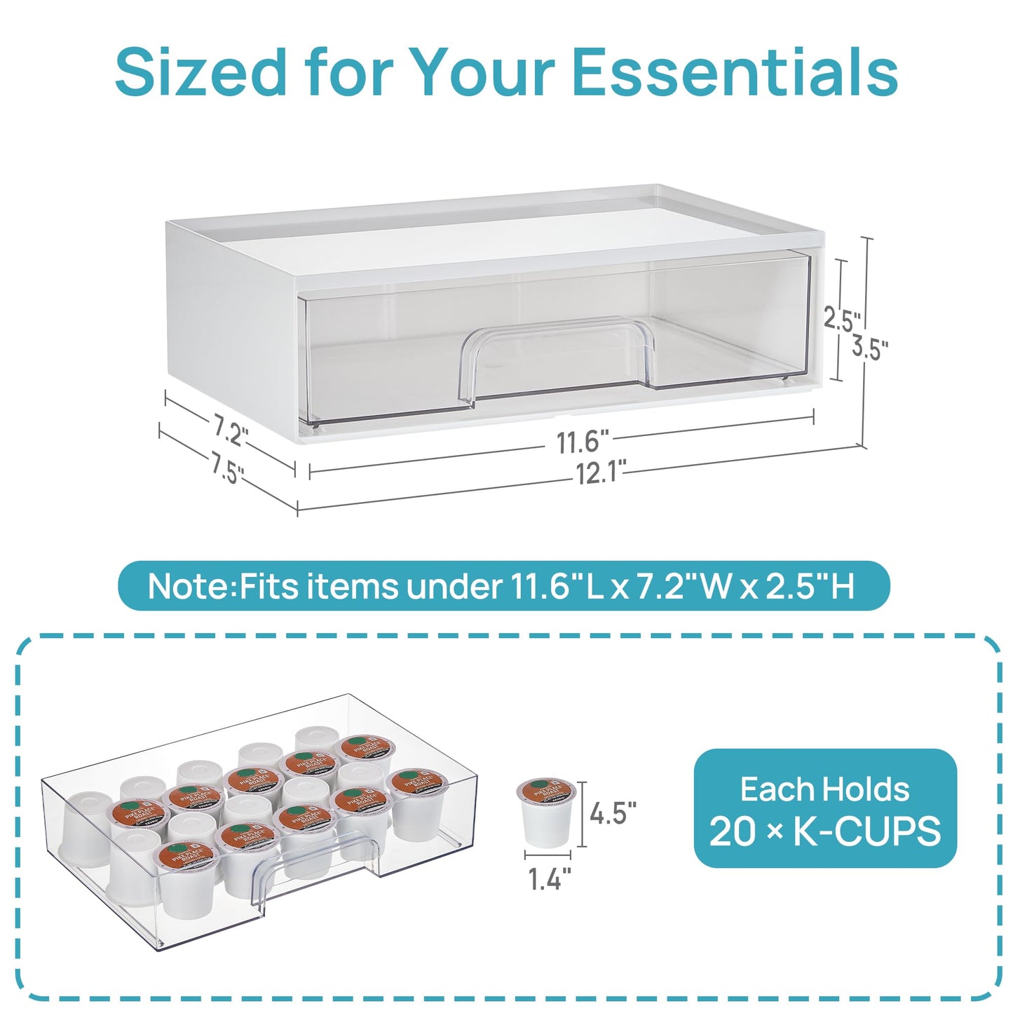 Vtopmart 2 Pack Clear Stackable Storage Drawers,12.1''W Plastic Organizers Bins for Beauty Supplies, Ideal for Vanity, Bathroom, Cabinet, Room Organization, White
