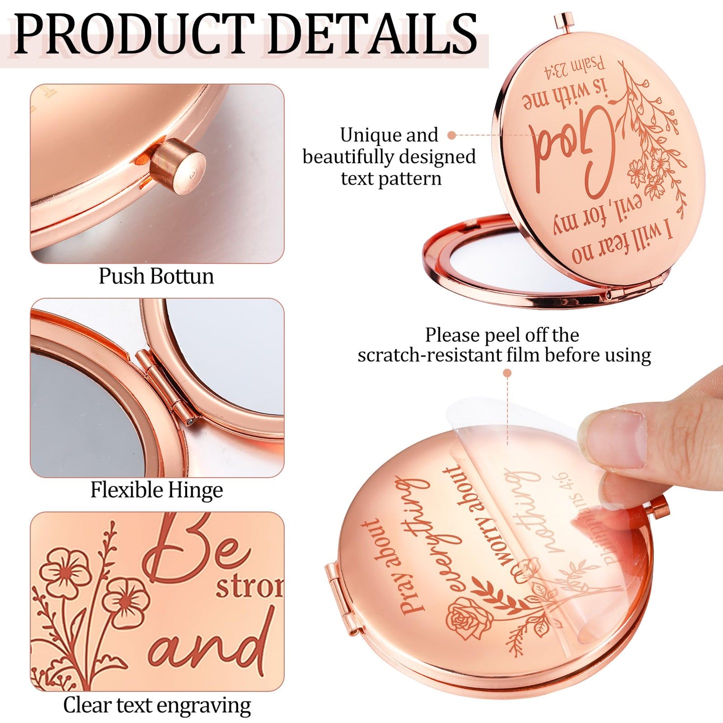 GlikCeil 12 Pcs Christian Gifts Mirror for Women Bulk Bible Verse Makeup Folding Compact Pocket Mirror Inspirational Religious Gift for Teacher Coworker Employee Communion Travel Church Baptism Party