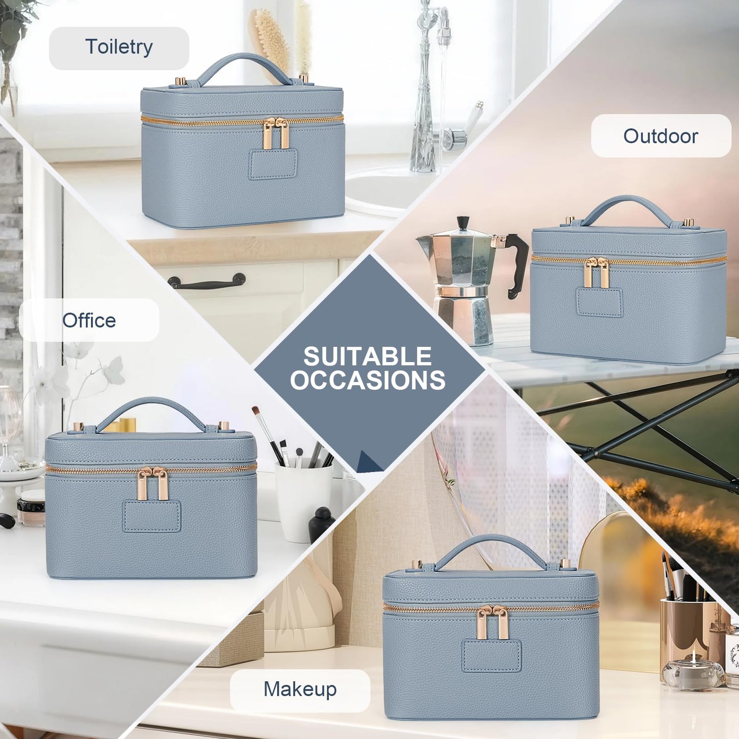 HiTotes Makeup Bag Vanity Case for Women Leather Cosmetic Bag Travel Toiletry Bags Portable Makeup Organizer Case