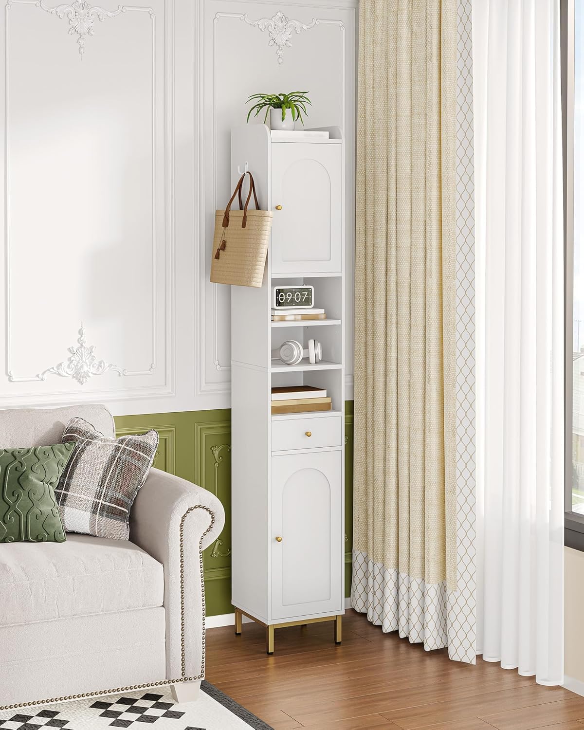 Hzuaneri Bathroom Cabinet with Adjustable Shelves & Door, Freestanding Tall Floor Storage Cabinet with Drawer - Narrow Toilet Paper Organizer for Bathroom, White BC29013G