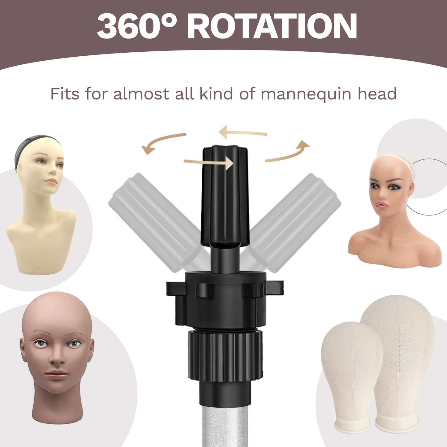 ZQIAN BEAUTY Wig Stand Tripod 50 Inch Metal Wig Mannequin Head Tripod Stand For Hairdressing Training Head Adjustable Wig Tripod Stand with Tool Tray (Silvery, Mannequin Head Not Included)