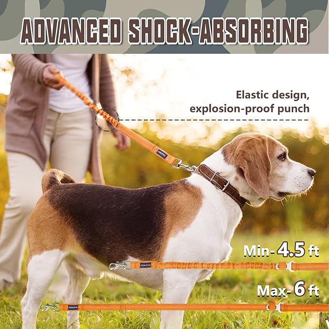 AUROTH Large Dog Leash - Heavy Duty Bungee, No Pull, Orange 6FT, 2 Padded Handles