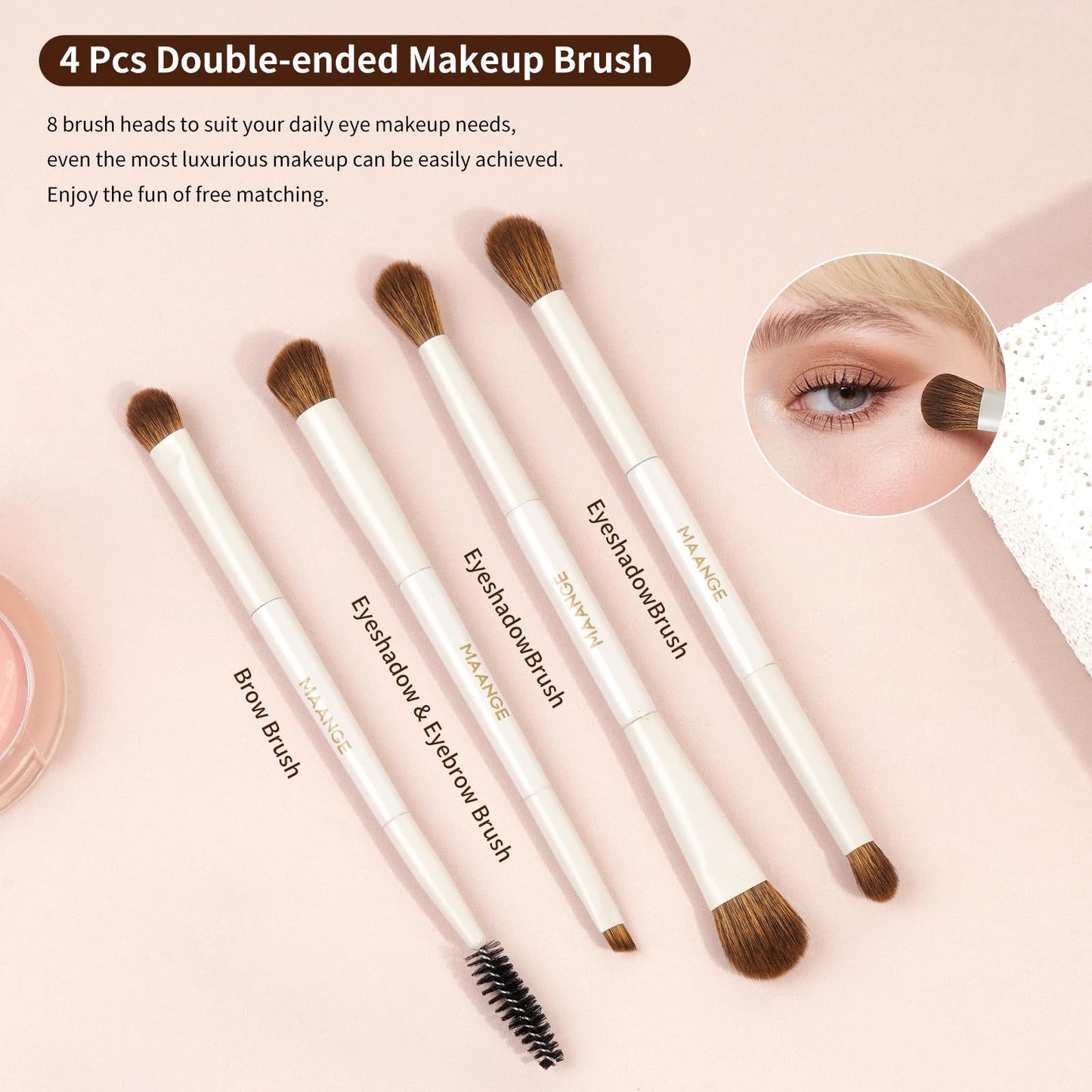 MAANGE Makeup Brush Set 14-In-7 Double Ended Essential Foundation Makeup Brushes for Powder Concealers Eye Shadows Blush Make Up Brushes with Travel Makeup Case